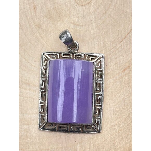 Vintage Purple Jade Sterling Silver Pendant Signed GSJ - Picture 6 of 6